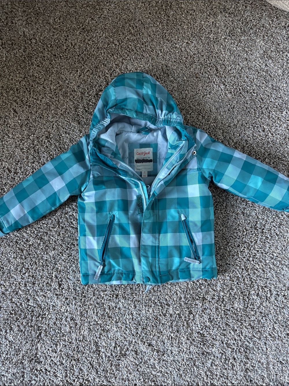Cat & Jack Teal Plaid Hooded Puffer Jacket